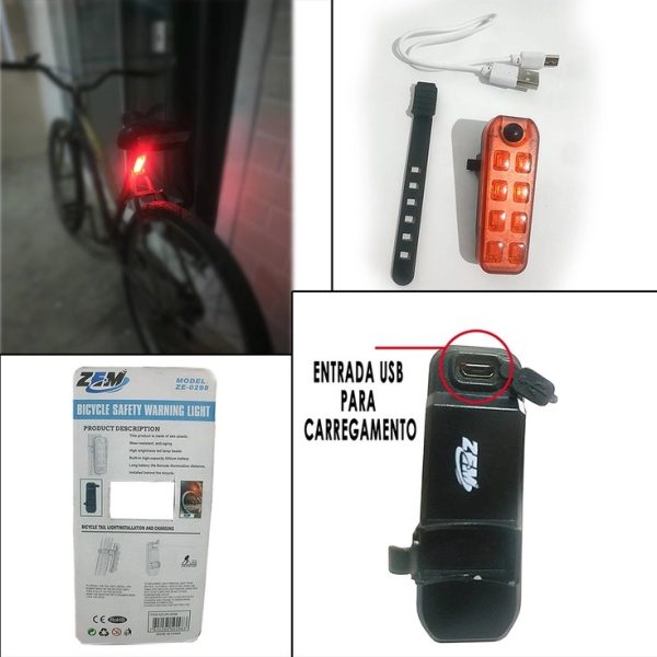 Lanterna Farol Traseiro Bike Led Recarregável Bicicleta